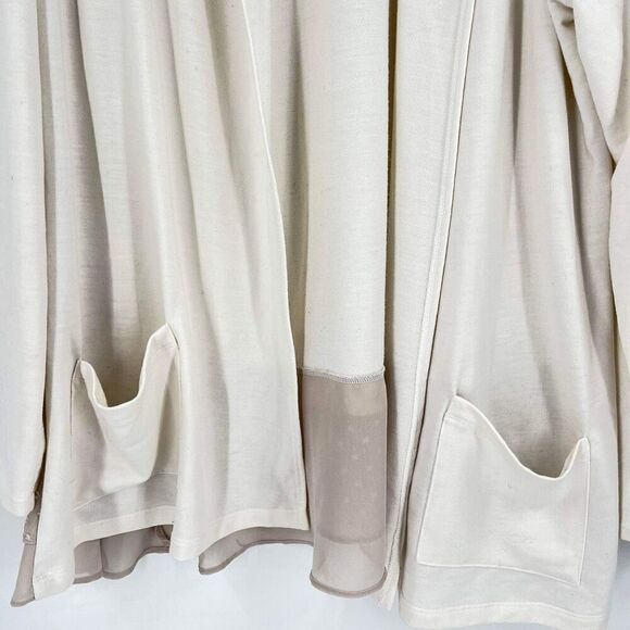 Logo Lounge Cardigan Jersey Knit Cream Chiffon Layer Medium Pockets Tan & white - Picture 4 of 15